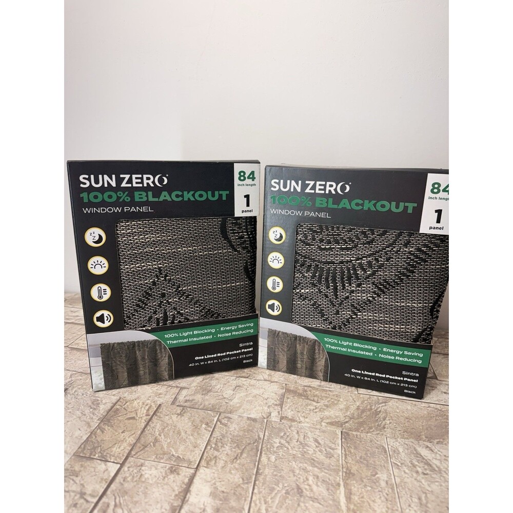 2 PCs Sun Zero Sintra Medallion Black 40"x84" Polyester 100% Blackout New - Picture 7 of 13